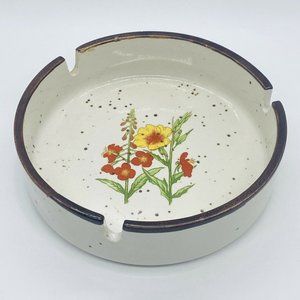 Vintage Otagiri Speckled Stoneware Pottery Ashtray Flower themed MCM 5”